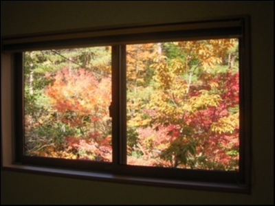 窓のあちこちからも、きれいな紅葉が、まるで絵画のように見えました。